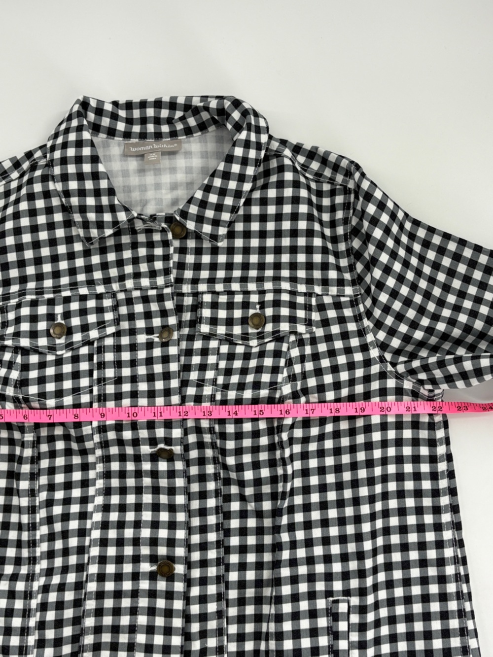 Woman Within Black and White Gingham Jean Jacket - Picture 5 of 6